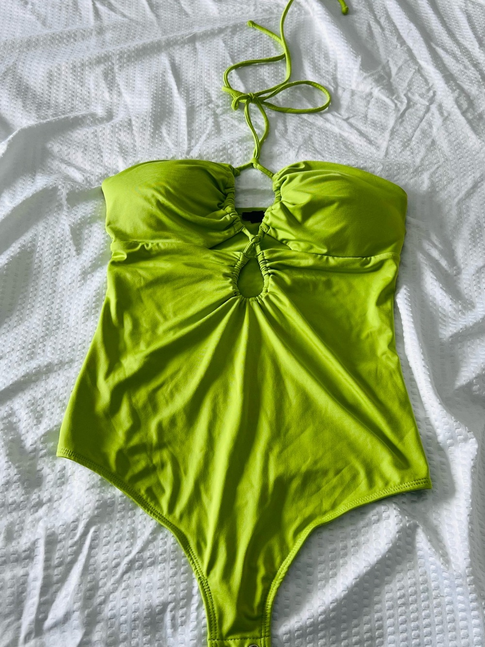 Y2K Lime Green Cutout Halter Bodysuit Ruched Small
